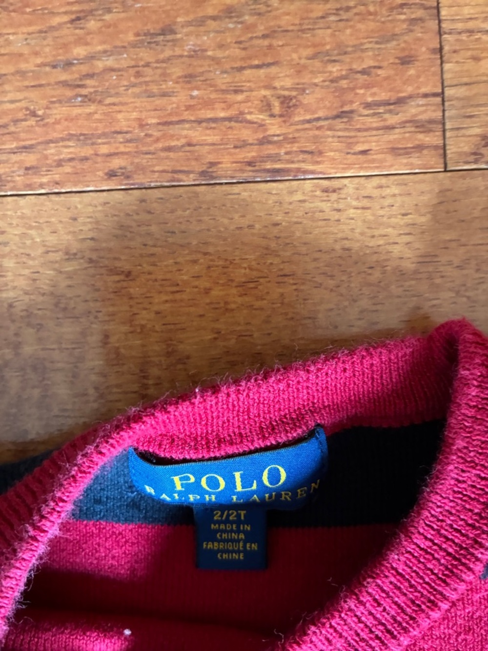 Polo by Ralph Lauren Red and Navy Striped Crewneck Sweater - Kids 2T - Picture 3 of 5